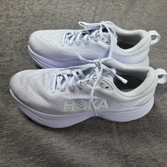 Hoka Bondi 8 Womens Running Shoes Size 8.5 Triple White Neutral Hot Girl Walk - Picture 4 of 11